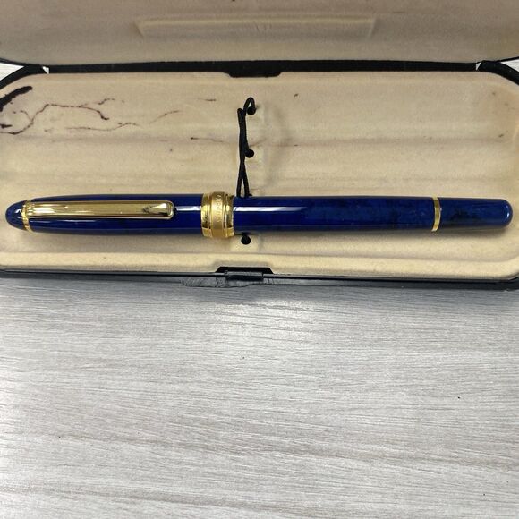 Vintage Capella 3 Piece Blue Marbleized Pen & Calligraphy Set With Box - Picture 2 of 12